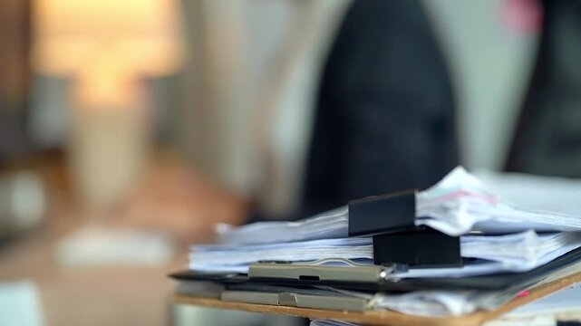 Stack of Business Documents and Paperwork on Office Desk with Copy Space