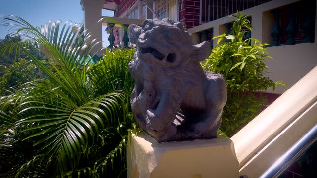 Cebu Taoist Temple - Guardian Lion Beast Stone Sculpture - Philippino Chinese Community Shrine Complex -  MS LS 4K UHD