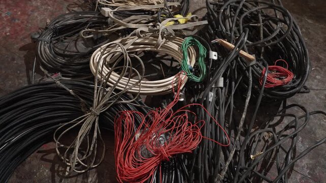 Old Electrical Wires Cable Waste Recycling. Environmental Pollution Concept