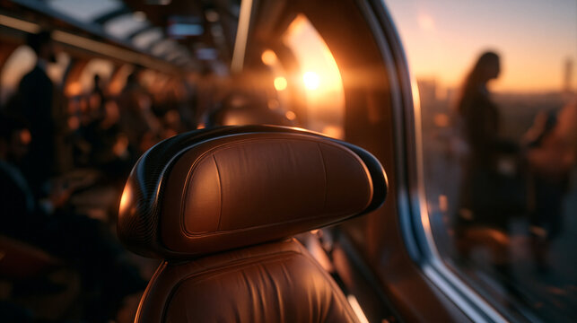 Luxury Passenger Train Cabin Interior with Sunset View