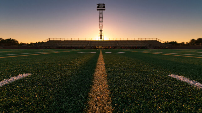 Empty American Football Field at Golden Hour Sunset