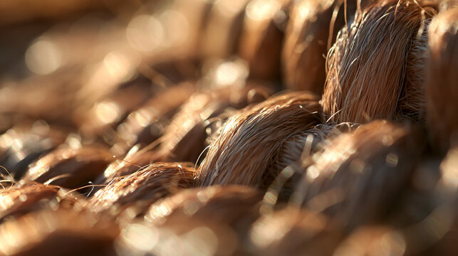 Close-Up of Woven Natural Fiber Texture in Warm Sunlight