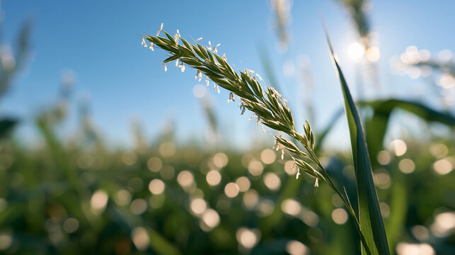 Close-up of Wild Grass Flower Spikelet in Sunny Meadow