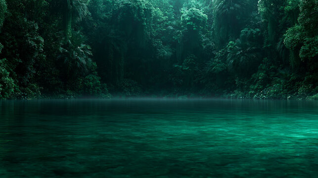 Tranquil Emerald Lake Surrounded by Dense Tropical Rainforest