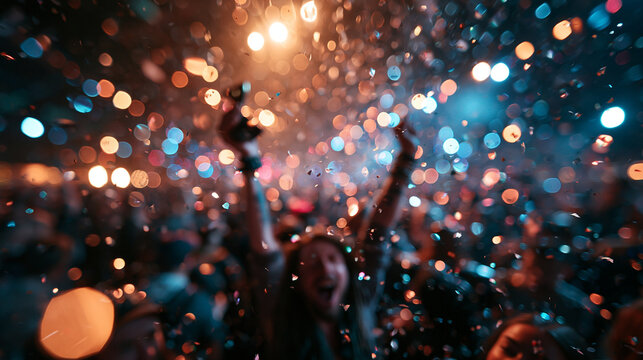 Crowd Celebrating with Confetti at Music Concert