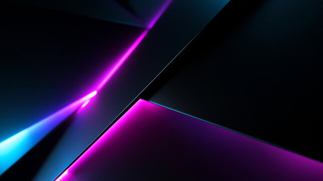 Abstract Futuristic Geometric Dark Background with Glowing Neon Light