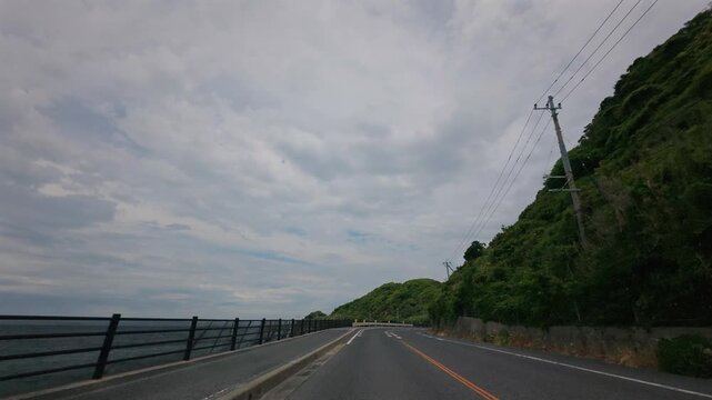Fukuoka Fukutsu Munakata Coastal Road Hood POV Overcast Sky 4K