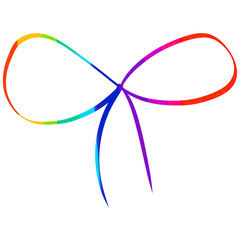 Naklejka premium Colorful rainbow ribbon bow with tails doodle
