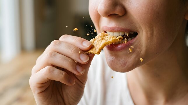 Woman Having A Crunchy Texture Food For Snack