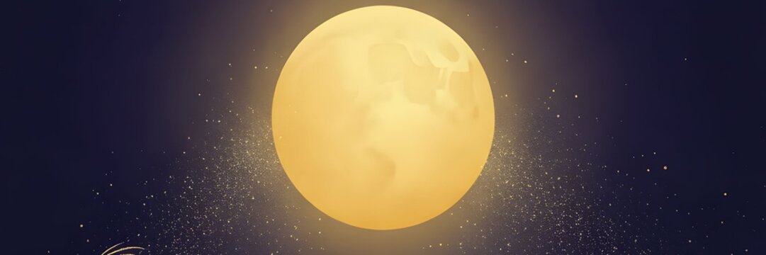 Japanese Style Full Moon Background with Golden Light Dust for Banner