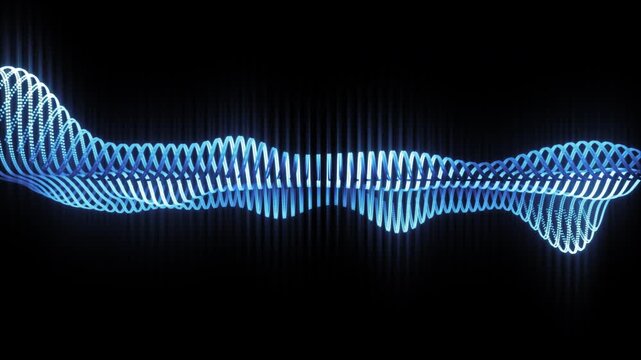 Stylish blue coiled audio waveform equalizer on black background