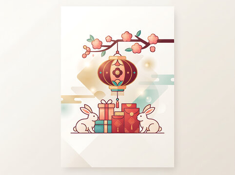 Festive Chinese New Year Lantern with Gifts and Decorations