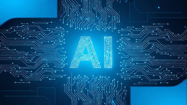 Futuristic digital circuits representing artificial intelligence.
