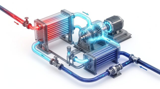 3D Engineering Diagram of the Thermodynamic Cycle in Ocean Thermal Energy Conversion