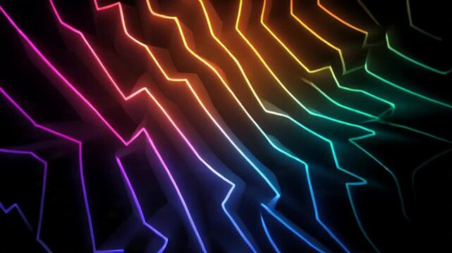 Abstract Dynamic Neon Light Trails Forming Geometric Patterns in Dark Backgrounds
