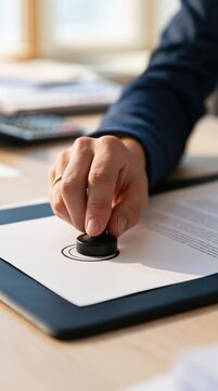 Approval of business contract with official hand stamping for legal authorization