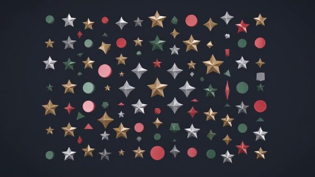 Colorful collection of star shapes and geometric icons on dark background