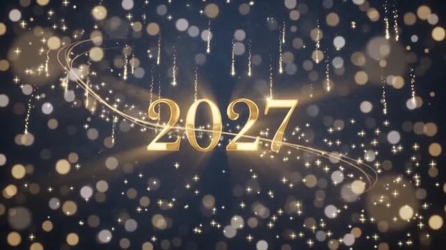 Glowing golden sparkles celebrating year 2027
