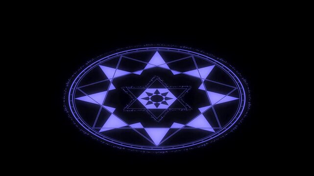 Indigo Magic Circle Summoning Ritual Glowing Octagram Hexagram Sigil on Black Background 4K Luma Key Overlay