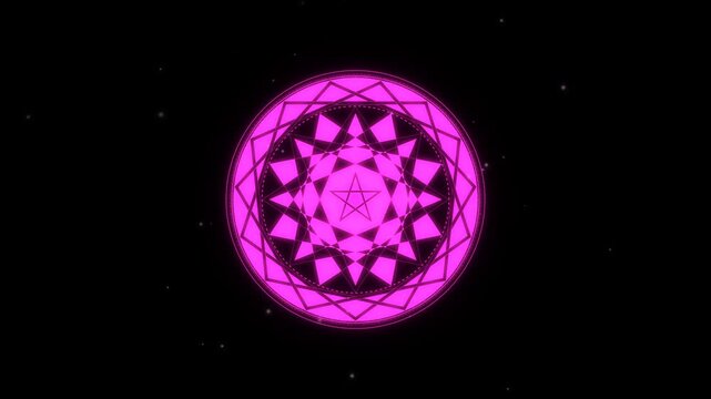 Magenta Magic Circle Pentagram Lattice Sigil Igniting Top Down View on Black Background 4K Luma Key Overlay