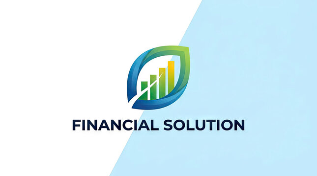 Financial solution logo with leaf and bar chart.