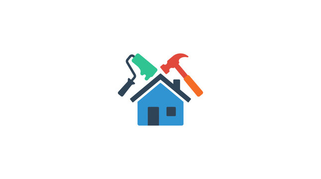 Home renovation tools and house icon