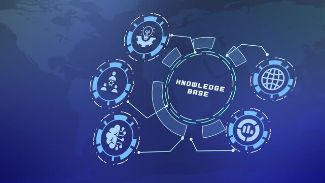 Digital HUD interface concept illustrating central corporate knowledge base system.