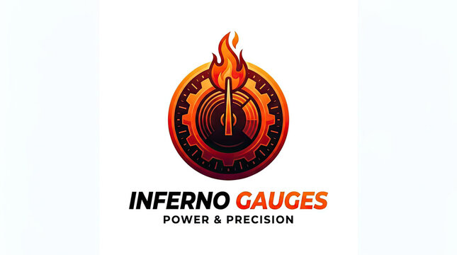 Inferno Gauges industrial logo with flame and dial.
