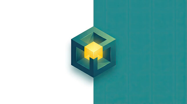 Isometric 3D green and gold cube logo design.