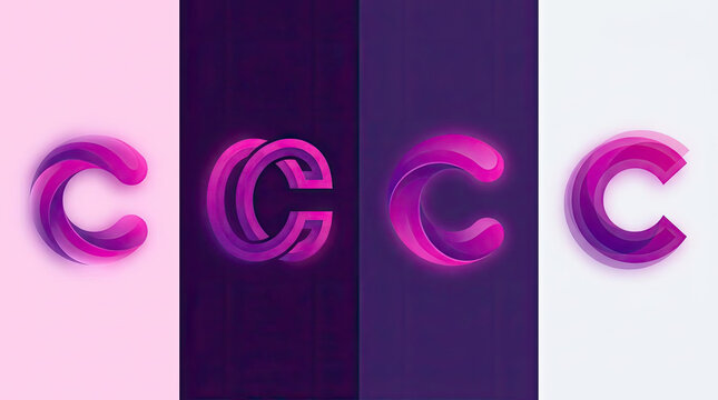 Neon pink glowing letter C alphabet logo variations.