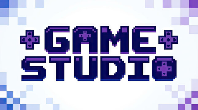 Pixelated game studio text logo with cross icons.