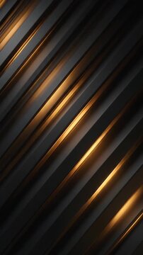 Abstract background with moving diagonal black lines and golden light