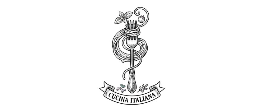 Hand-drawn Italian Cuisine Fork Spaghetti Logo