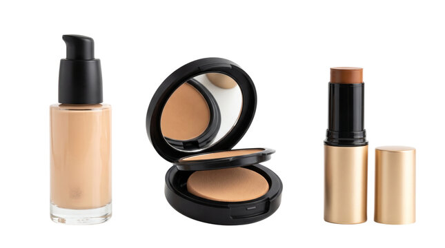 Liquid foundation, powder, and makeup stick