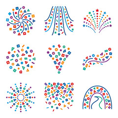 Obraz premium Celebration confetti and firework display decorative icons.