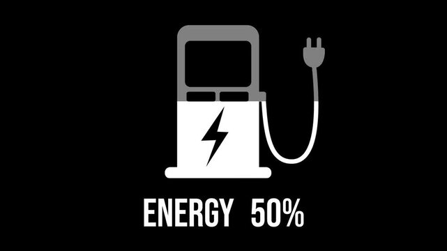 Energy icon on a stylized electric pump, featuring a fill level and percentage.