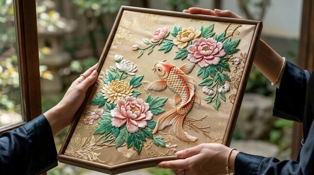 Embroidered koi fish