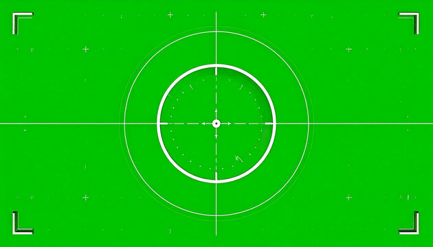 Futuristic Digital Target Reticle with Crosshairs and Concentric Circles on a Vibrant Green Screen Background for Compositing