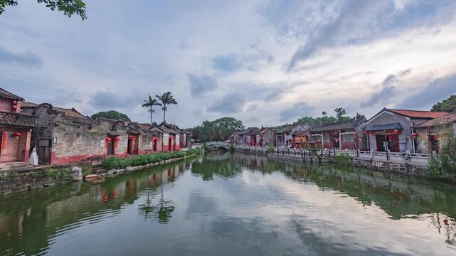 Evening scenery of ancient Ming and Qing dynasty villages in Chashan Town, Dongguan, Guangdong