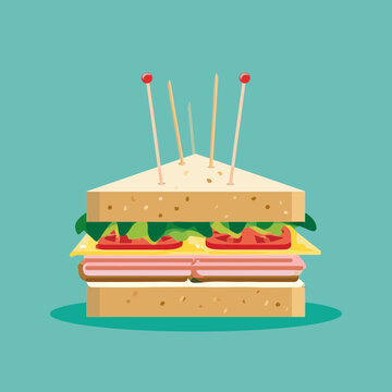 Club sandwich with toothpicks and ingredients
