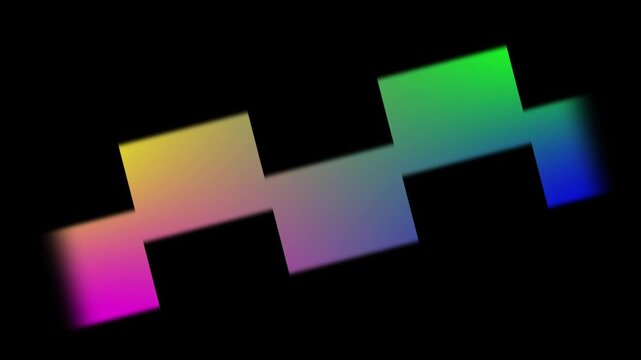 Rainbow gradient squares animating on black background with subtle motion blur