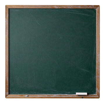 Green chalk board with a wooden frame and a piece of chalk and eraser