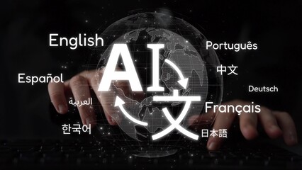Global communication with multiple languages, digital translation tools, multilingual technology, cross-cultural communication, and virtual language learning environments. Muxer © InfiniteFlow