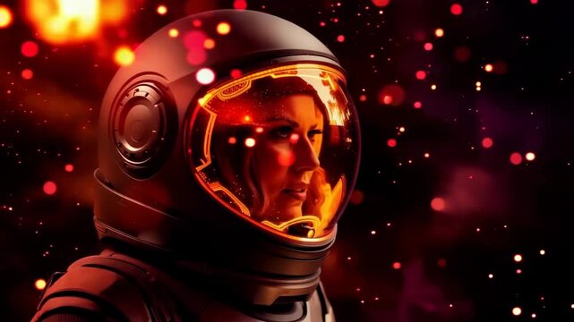 Female Astronaut with Glowing Space Helmet