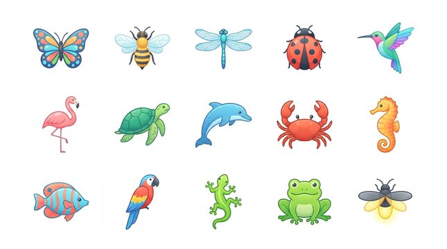 Small Animals Insects and Wildlife Vector Icon Set