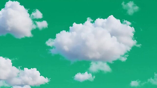 Fluffy white 3D clouds floating on green screen background