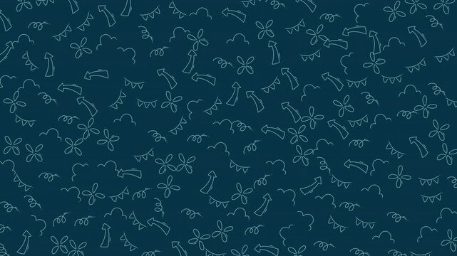 Seamless teal doodle pattern animated background with playful hand drawn elements for festive