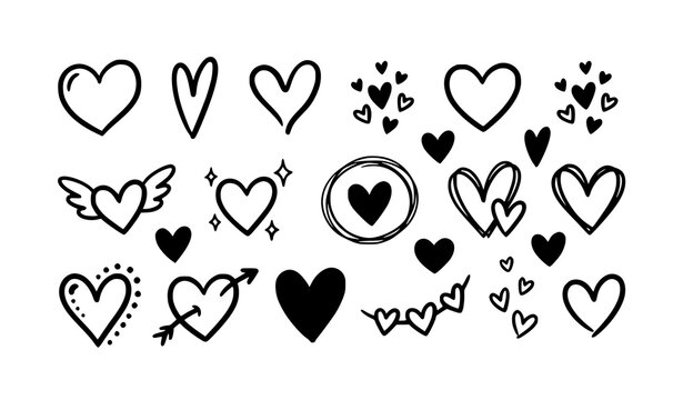 Hand drawn red heart doodles and love symbols cute Valentine vector clipart collection