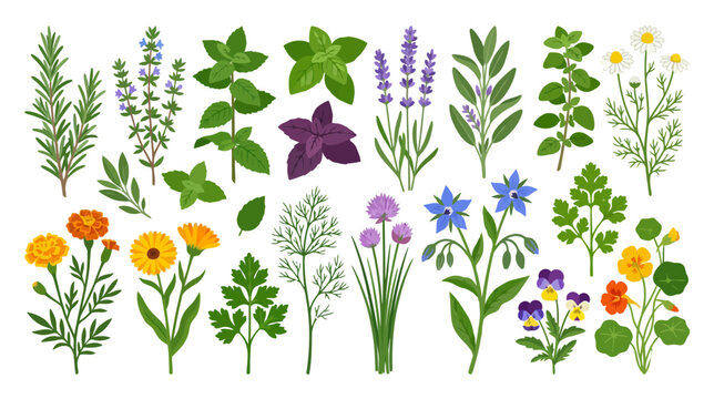 Herbal Garden Collection: Edible & Medicinal Plants, Isolated