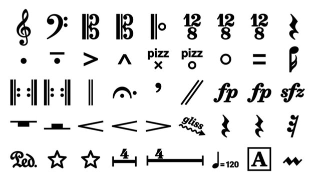 Set of musical notation symbols and signs
